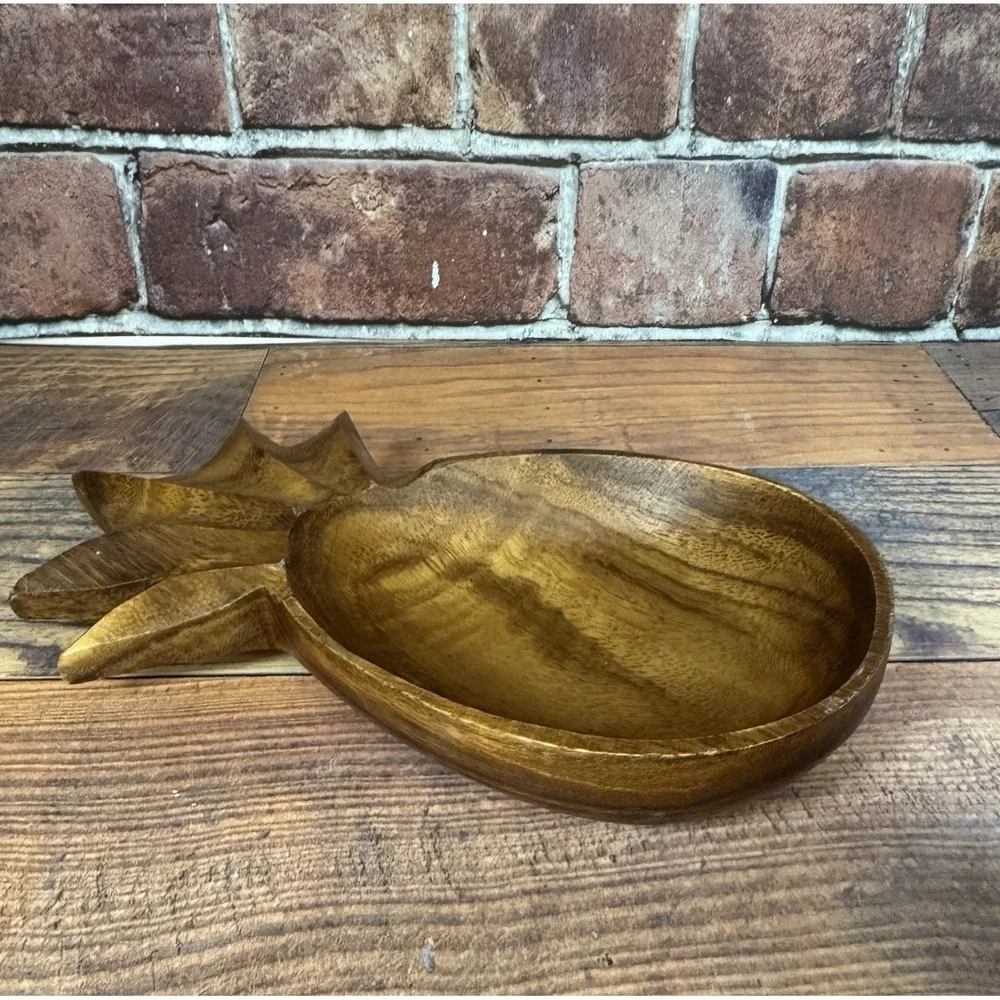 Vintage Hand Carved Wooden Pineapple‎ Bowl Trinket Candy Dish Philippines 8